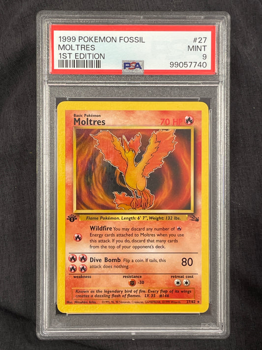 1999 Pokémon Fossil #27 Moltres first edition Mint 9 PSA