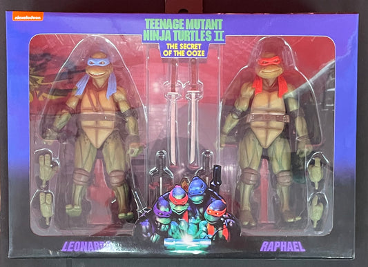 TMNT Teenage Mutant Ninja Turtles II LEONARDO & RAPHAEL Secret Of The Ooze NECA 2 pack