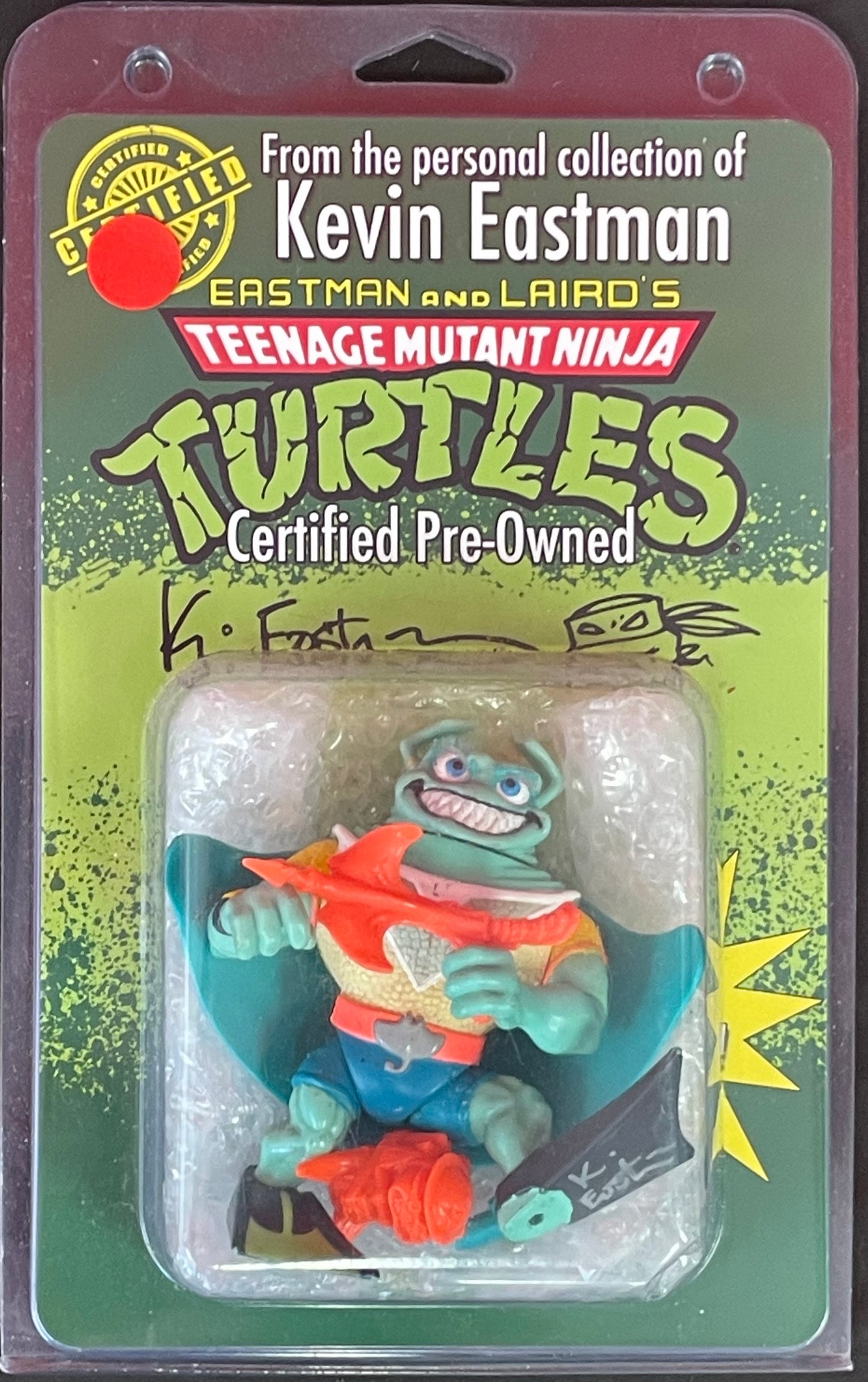 Teenage Mutant Ninja Turtles Rey Fillet vintage action figure signed by Kevin Eastman