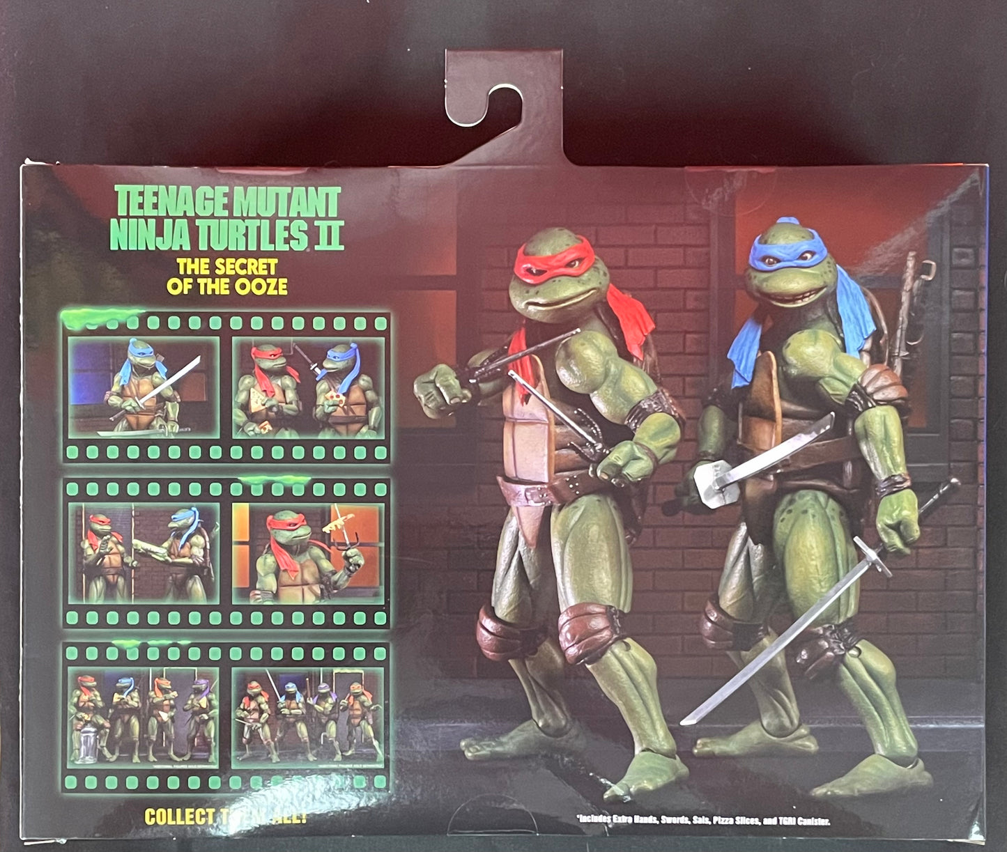 TMNT Teenage Mutant Ninja Turtles II LEONARDO & RAPHAEL Secret Of The Ooze NECA 2 pack