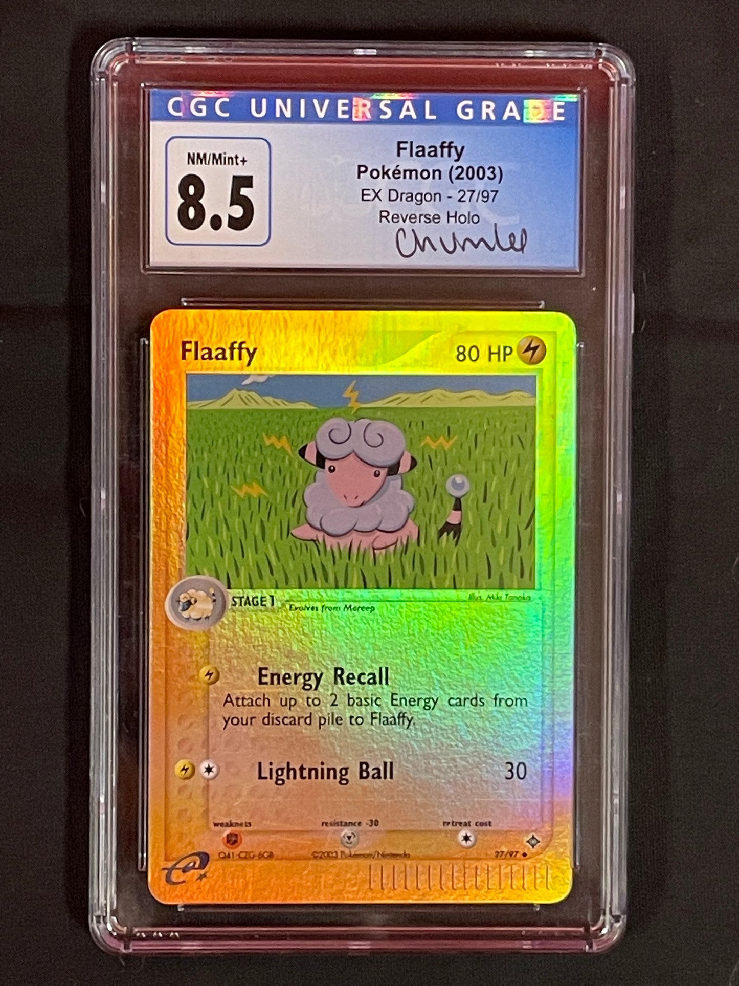 Flaaffy Pokémon (2003) EX Dragon - 27/97 Reverse Holo signed by Chumlee from Pawn Stars